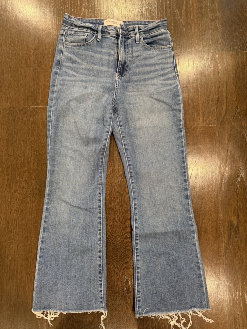 Women’s Just Black Denim Medium Blue Wash High-Rise Flare Jeans with Raw Hem